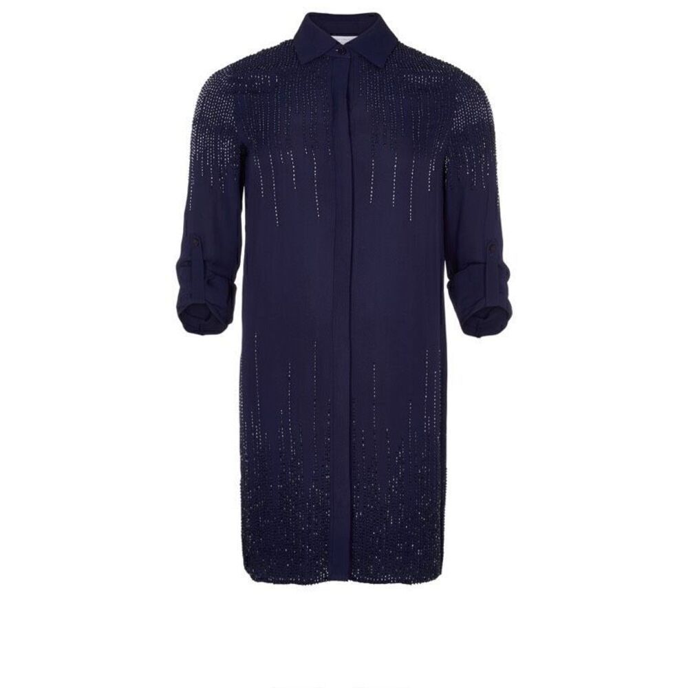 Diane Von Furstenberg Navy Silk Sequin Shirt Dress Size 8
